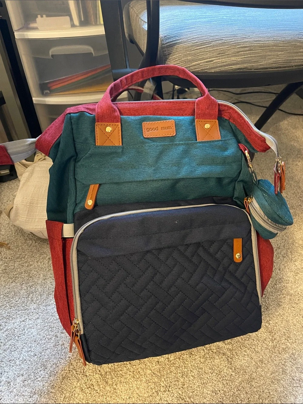 Good Mum Diaper Bag Multi-Color Women’s Backpack Tote - Teal, Navy & Red